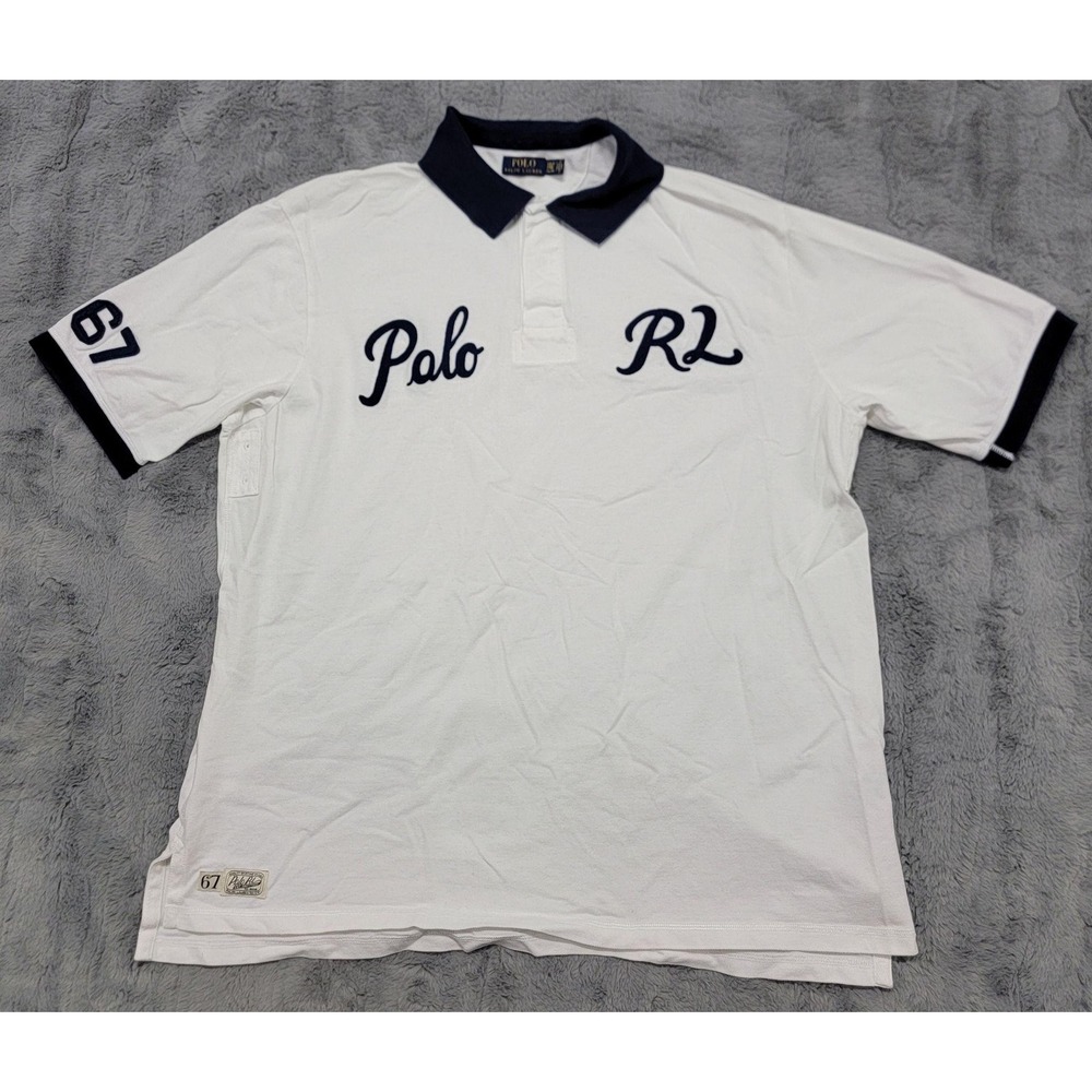Polo Ralph Lauren Shirt Mens 2XLT White RL Big Logo Script Spellout Rugby